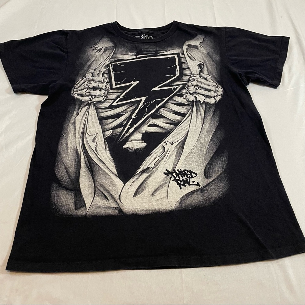 Third Rail Mens‎ Skeleton Lightning Bolt Graphic T-Shirt Black Size M Streetwear